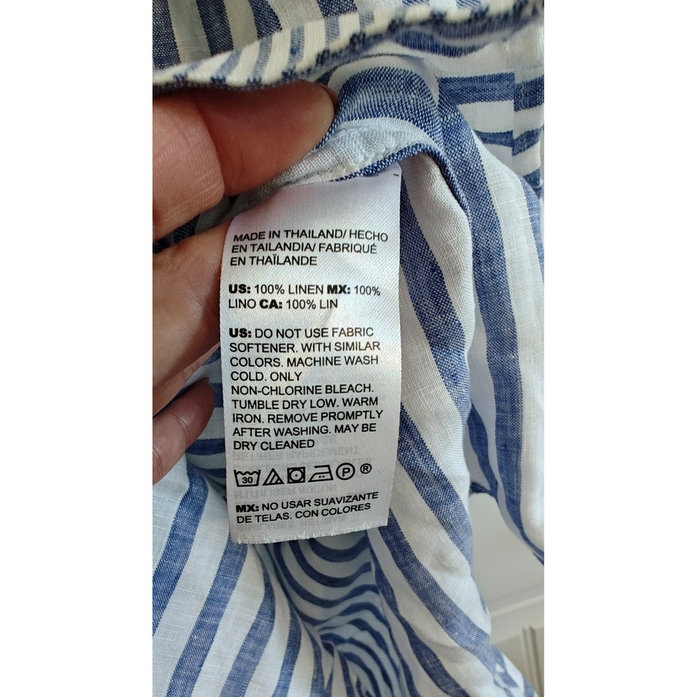 Women Size tag 1.5 US‎ 10 Chico's Blue White Striped Linen Button Down Shirt - Picture 6 of 16